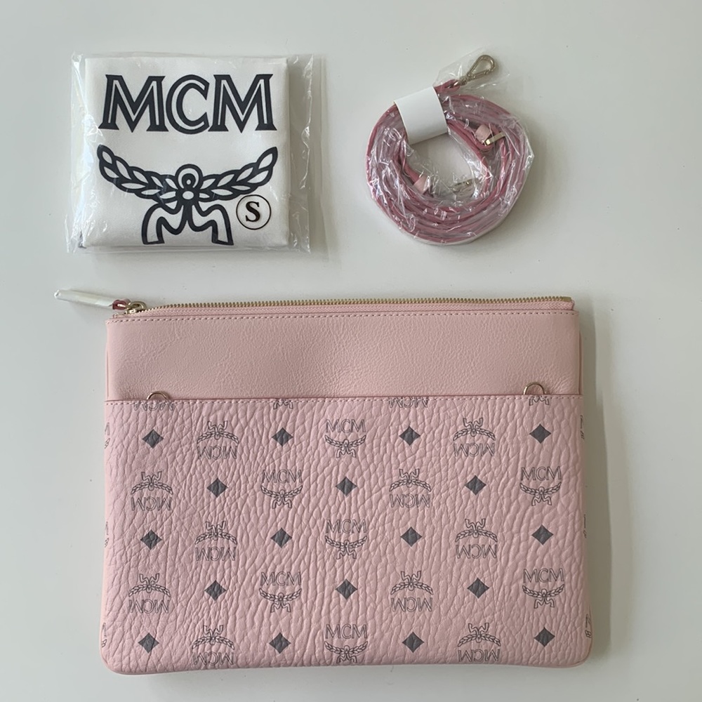 MCM Visetos Monogram Powder Pink Crossbody Pouch